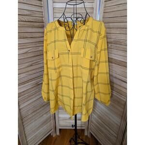 Como Blu Women's Yellow Plaid Casual Long Sleeve Regular Size L